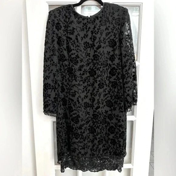 Vintage Badgley Mischka Beaded Black Floral Lace Formal Dress Size 10 Medium - Picture 1 of 14